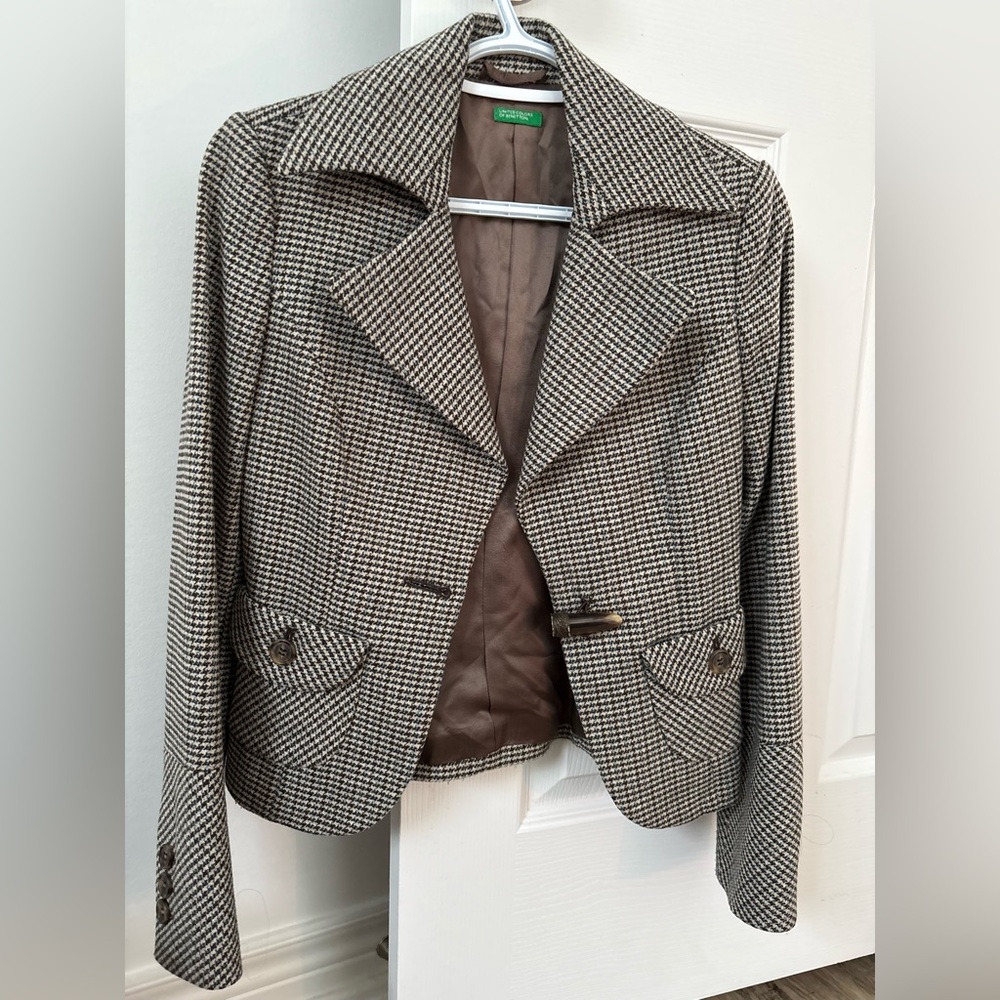 United Colors Of Benetton Black and White Houndstooth Blazer